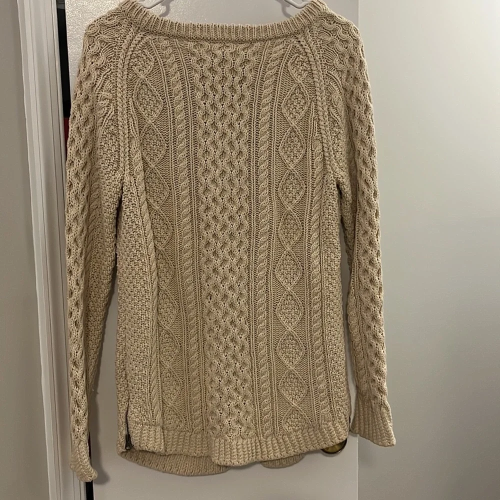 Ll bean cream cableknit fisherman sweater with zipper sides size XS - Picture 3 of 6